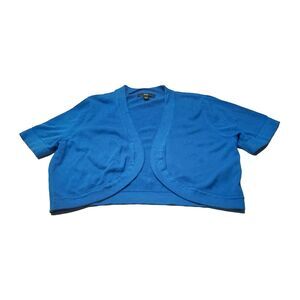 R K Womens Large Open Front Blue Cardigan Sweater Cover Cotton Short Cute Chic